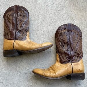 Nocona Mens Vintage Ostrich Quill Leather Cowboy Boots 9 Western Festival Rodeo